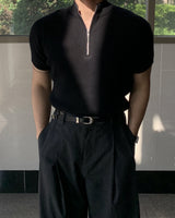 Punto Half Zip-Up Knit Short Sleeve