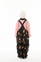 CARGO POCKET WIDE BIB PANTS 3D BEAR RABBIT BLACK