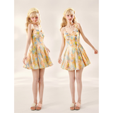 [GirlyFancyClub] Seaside Vacation Dopamine Short Skirt Oil Painting Print Camisole Dress