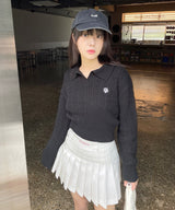 LOGO OPEN COLLAR CABLE KNIT
