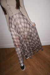Long Check Chiffon Sharalla Skirt