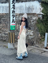 ニットフリンジビスチェロングドレス