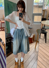 カーゴバミューダデニムパンツ　ストラップセット