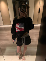 Western American Flag One-Off Shoulder Sweatshirt (6c)