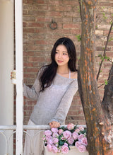 See-through Boat Neck Linen Knit (6color)