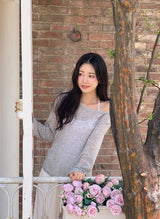 See-through Boat Neck Linen Knit (6color)