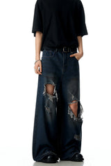 ブルーリッペードウォッシュドジーンズ