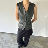 Button Leather Vest - 2colors