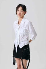 ELISE TIE SHIRRING SHIRT / WHITE