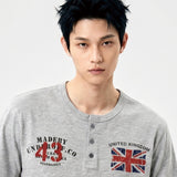 スラブヘンリーネッククロップドTシャツユニオンジャック メランジ