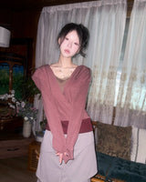 (2color) Diagonal Shirring Bootcut Layered Pants