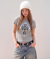 ストレッチ コットン スリム ショートスリーブ Tシャツ クロス メランジェ