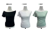  Twist Off-Shoulder Short Sleeve T-Shirt (3 Colors)