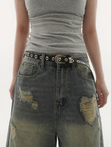 Flower eyelet rivet belt -1C