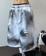 Space Side Lettering Distressed Bermuda Shorts 3color