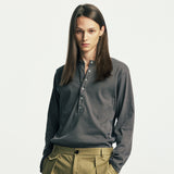 below button-down henry neck long sleeve charcoal