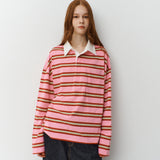 オーバーサイズストライプカラーTシャツ_Pink