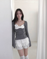 sheer white line heart-neck top