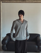 Mude Loose Fit Henley Neck Long Sleeve Hoodie