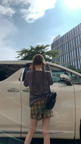 ラウンドボタンワッフルロングスリーブTシャツ