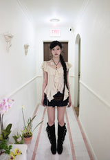 ローズコサージュフリルトップ (Black/Beige)