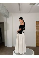 Black Macaron Bow Off Shoulder Tee