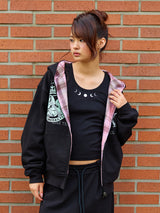 REVERSIBLE CHECK HOOD ZIP-UP BLACK