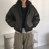 リネックグロッシーショートフードパデッドジャケット