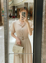 Oleun Pleated Long One Piece (Belt Set)