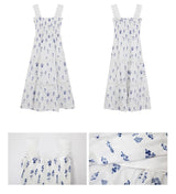 Blue Flower Cotton Sleeveless Long Dress