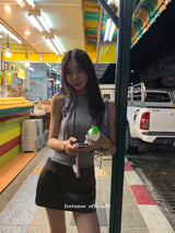 half neck scarf dot sleeveless tee