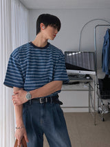 ASCLO デニムカラーボーダー半袖Tシャツ (3color)