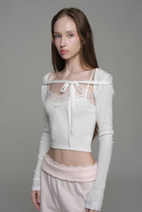 Morning mist ribbon bolero, White