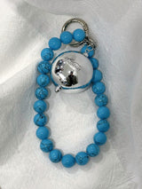 SILVER WIDE BALL KEYRING / TURKEY STONE