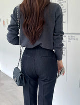 Atin Shirt Collar Pocket Knit Cardigan