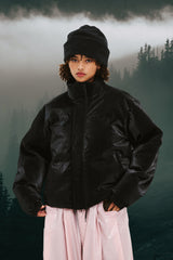 COMFY SHORT PADDING JUMPER SHINY LEATHER BLACK