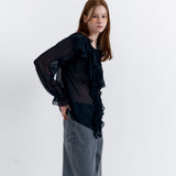 See-through Frill Blouse Black