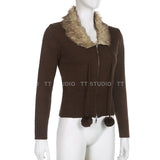 Brown knit zip-up