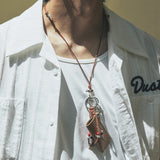 turquoise leather cord beads necklace & lighter case brown