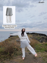 シフォンラップレイヤードバンディングパンツ
