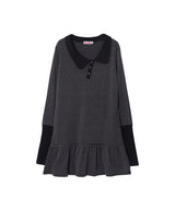 STRIPE ASYMMETRY COLLAR ONE PIECE - BLACK