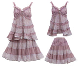 [ROSE ISLAND] Ziyanghua Section Floral Chiffon A-Line Large Swing Panel Spliced Sequin Skirt