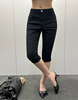 Shy Black Denim Capri Pants
