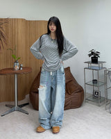 Lanes Damaged Wide Denim Pants