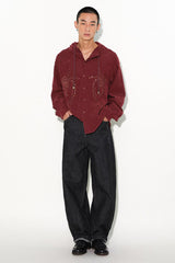 Hooded retro loose shoulder casual embroidered shirt