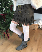 リアスエードダブルベルトタッセルスコートスカート