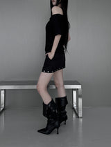studded silver button skirt (2color)