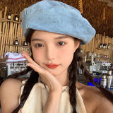 On the Moment Denim Pocket Beret  Hat C1 LIGHT BLUE