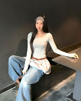 メローデザインロングスリーブカットソー (or Long-Sleeve Top)