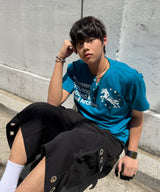 Unicorn ヘンリーネッククロップショートスリーブ フルブルー